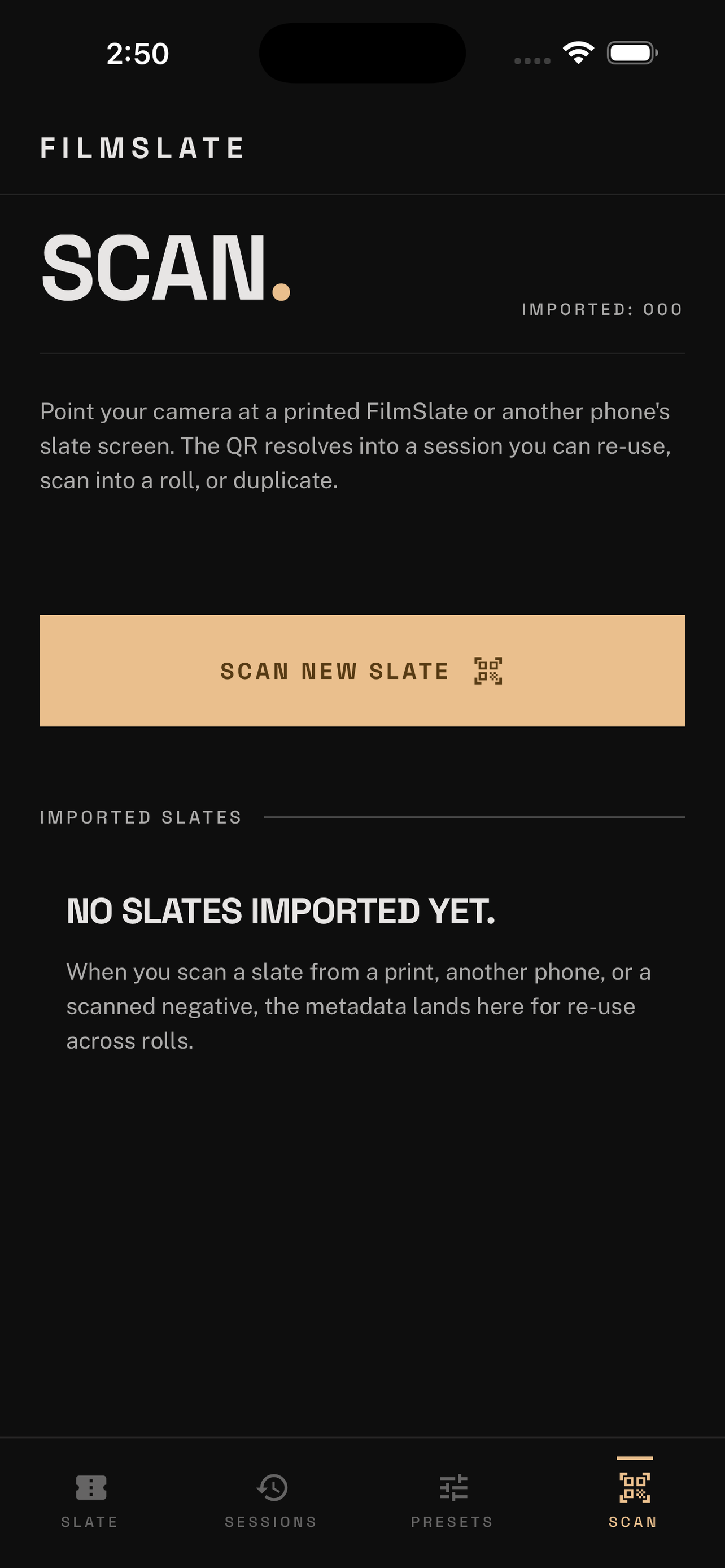 Scan screen